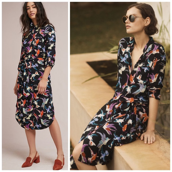 Bird print shirt dress Clearance